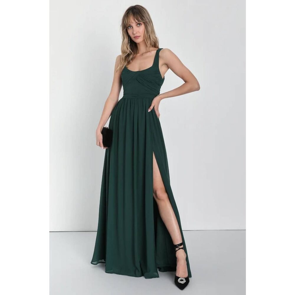 NWT Lulus Sensational Moment Emerald Green Pleated Maxi Dress Size Large